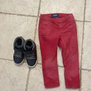 Old Navy Red Jeggings Size 3T and Carter's Toddler Shoes Velcro Sneakers Size 9